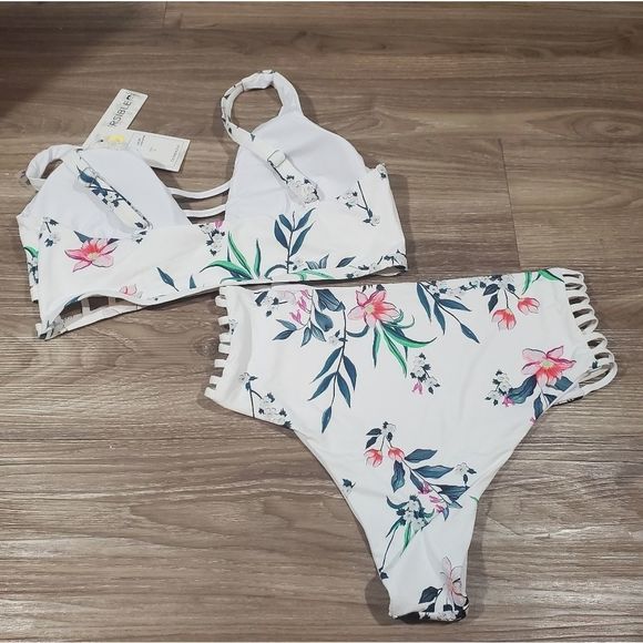 Tinibikini high waist‎ White and floral reversible bikini Size XL NEW! - Picture 5 of 8